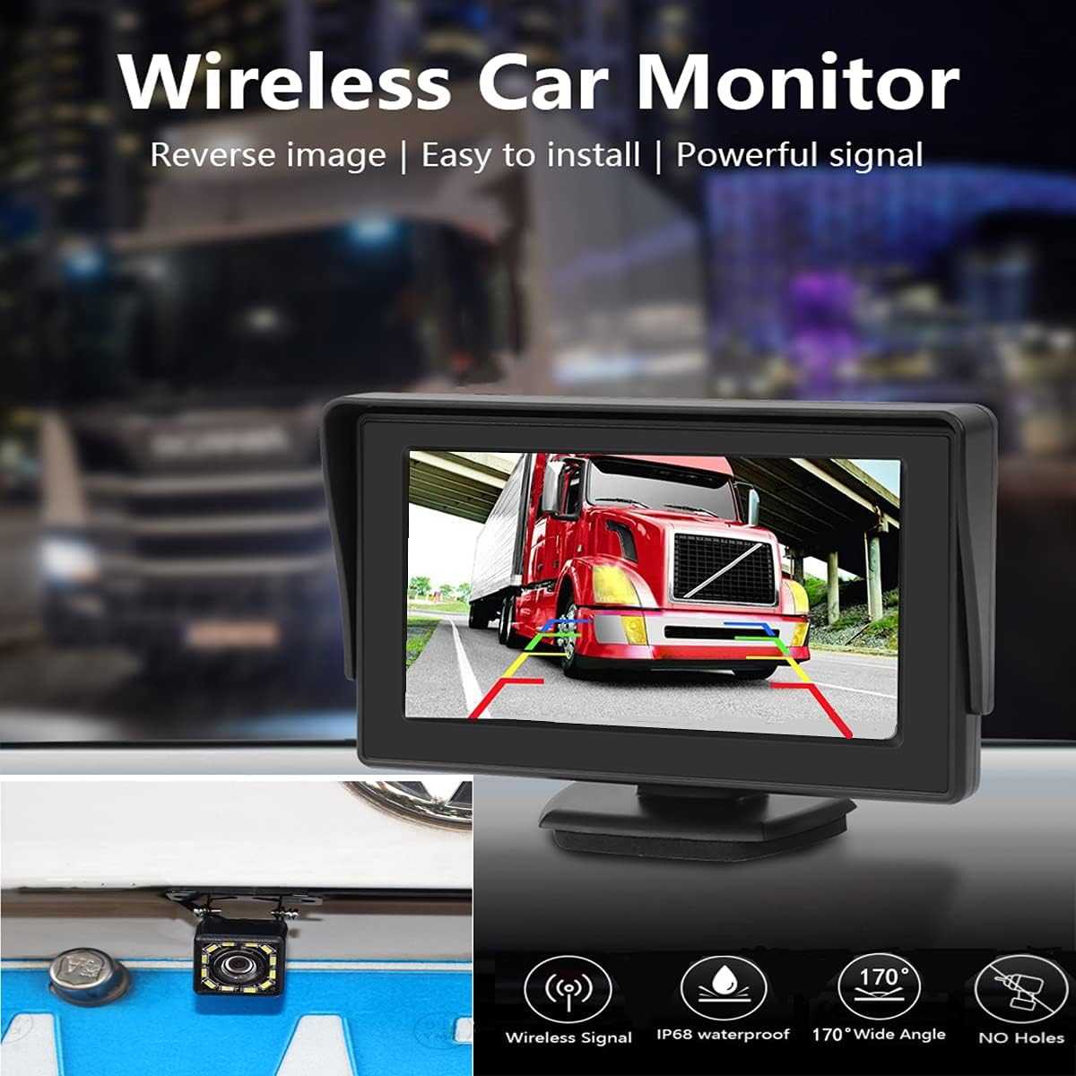 Wireless Backup Camera 4.3 Inch FHD 1080P Waterproof Reversing Camera Pack of 2 R693412