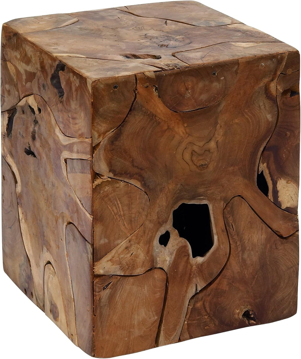 Natural Teak Wood Root Burl Cylindrical Stool, 14 W x 18 H, Brown M679