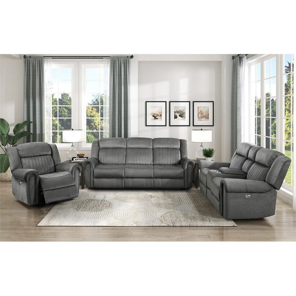 Charcoal Microfiber Power Double Reclining Loveseat C15637