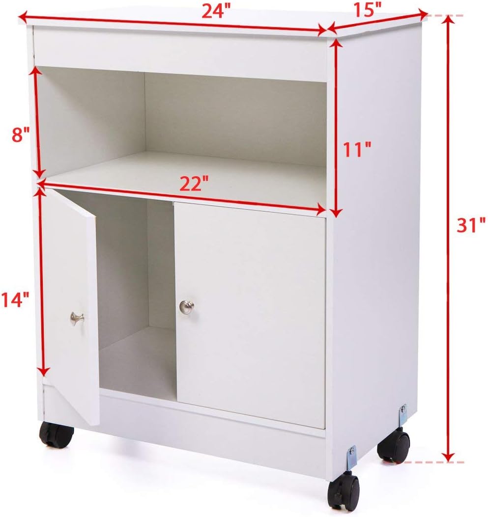 White Microwave Cabinet Cart with Storage R9753