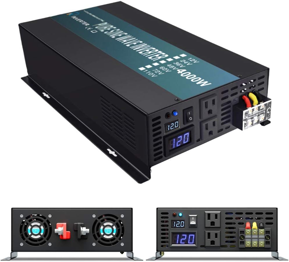4000W Pure Sine Wave Power Inverter 12V 110V 120V 60Hz with Remote Controller W202391