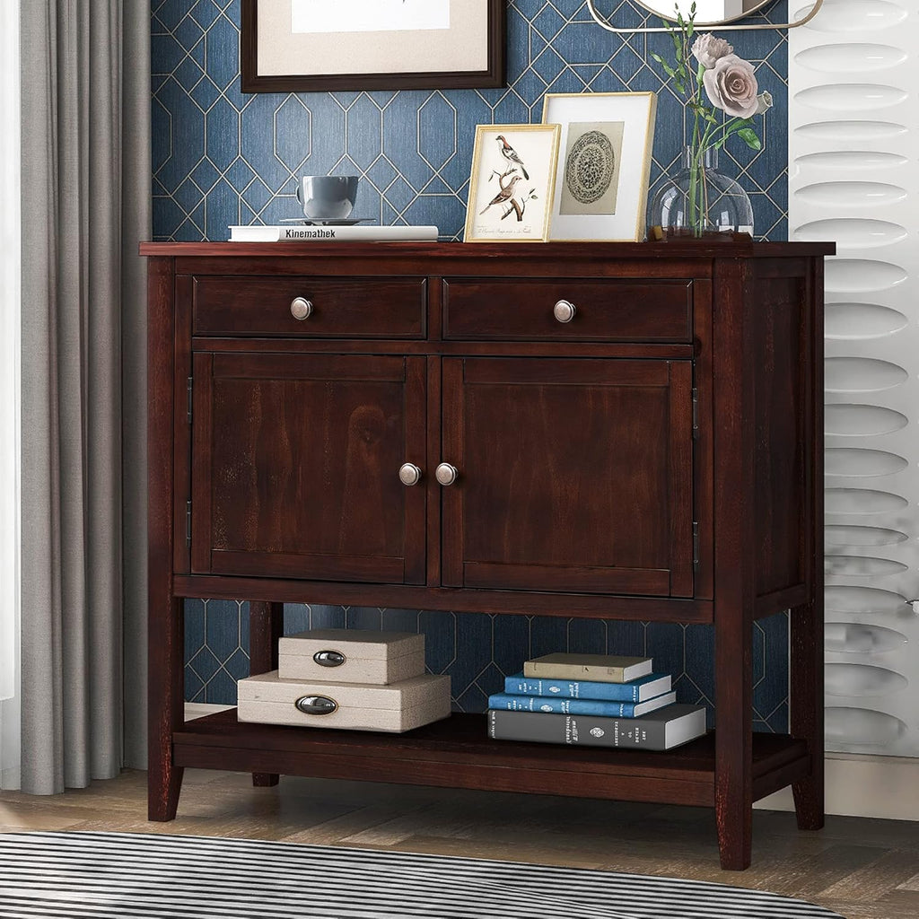 Solid Wood Console Table with 2 Drawers and 1 Cabinet Q483856