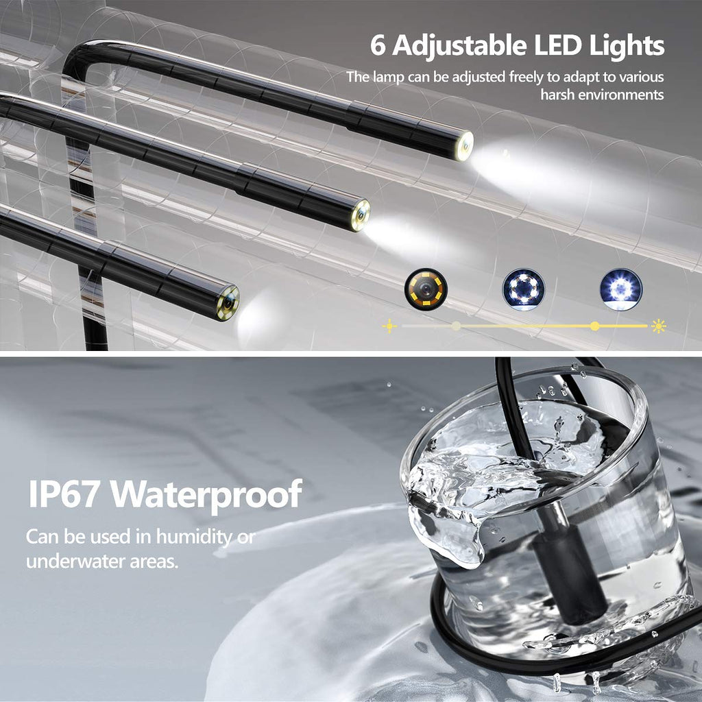 Industrial Endoscope with 32GB Card, IP67 Waterproof, 16.5FT Semi-Rigid Cable T748