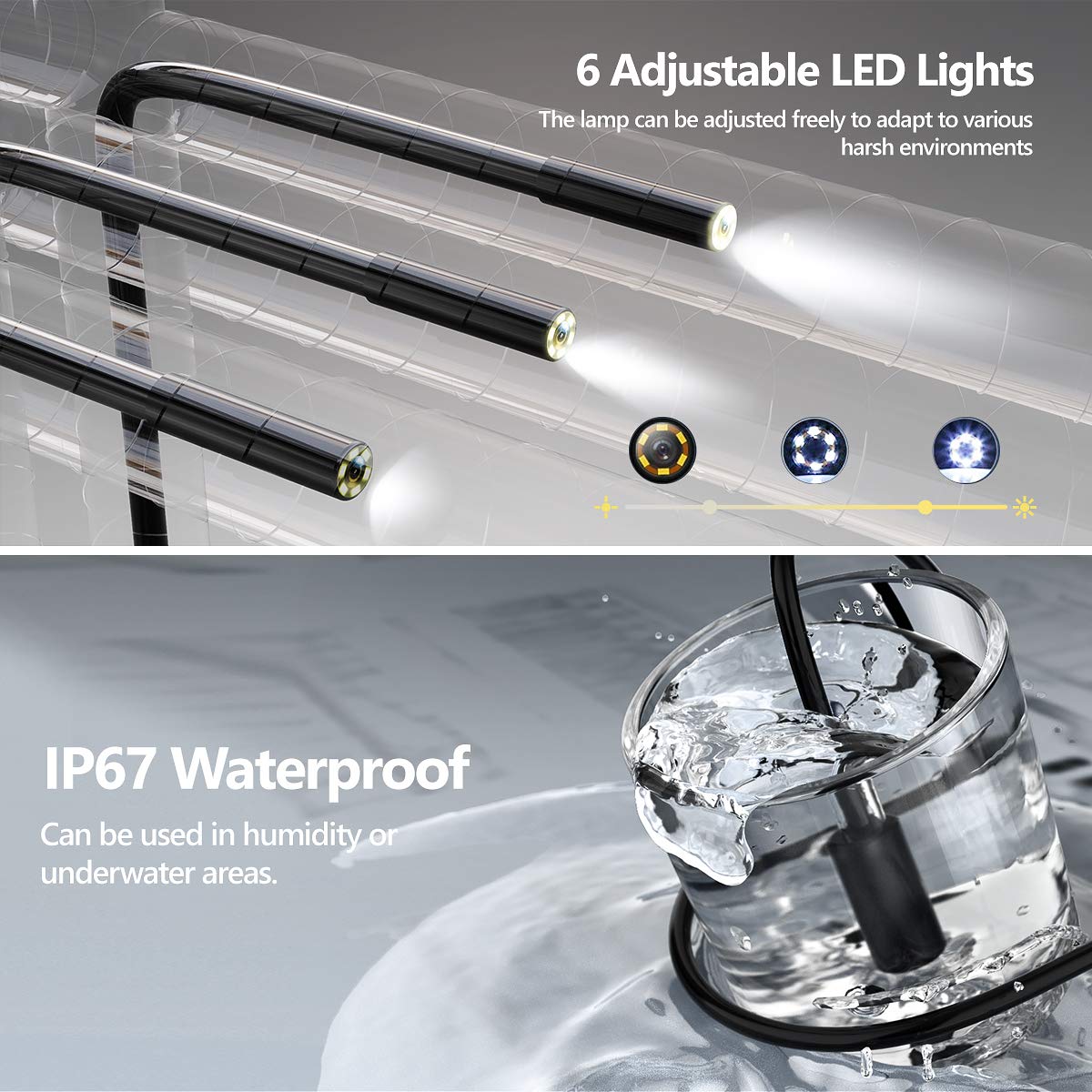 Industrial Endoscope with 32GB Card, IP67 Waterproof, 16.5FT Semi-Rigid Cable T748