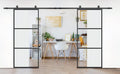 Double Barn Door 72 x 84 in with 12FT Hardware Kit and Soft Close Mechanism, Clear Tempered Glass Carbon Steel Frame L6631