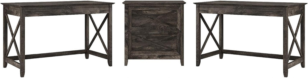 Reclaimed Pine 2 Person Desk Set with Lateral File Cabinet A542
