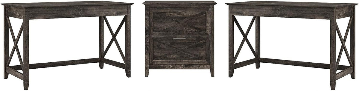 Reclaimed Pine 2 Person Desk Set with Lateral File Cabinet A542