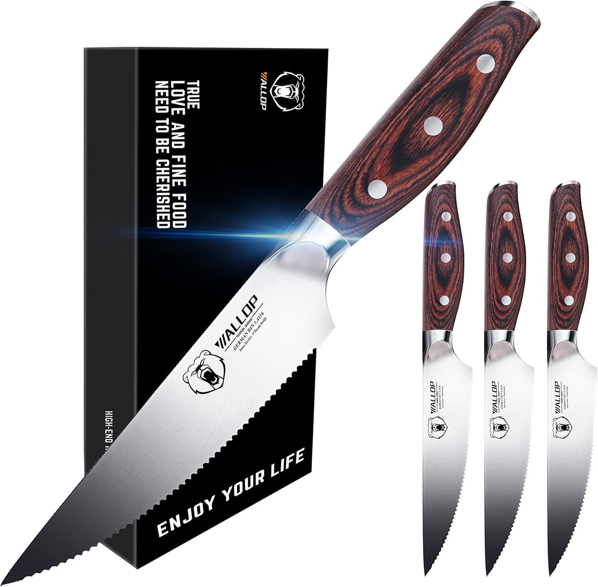 Senior Steak Knife Set of 4, High Carbon German Stainless Steel, Pakkawood Handle, 5 Inch Q422586