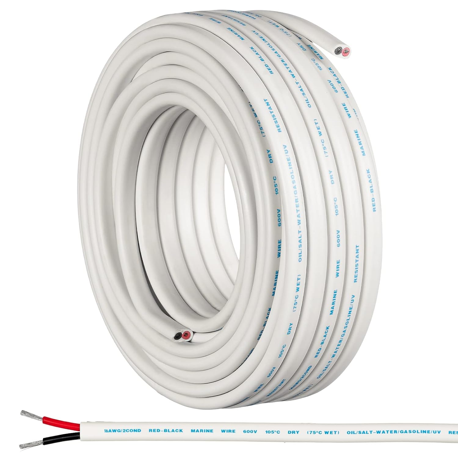 200 Ft 14 Gauge AWG Oxygen-Free Insulated Black and Red Sheathed Copper Marine Wire I600180
