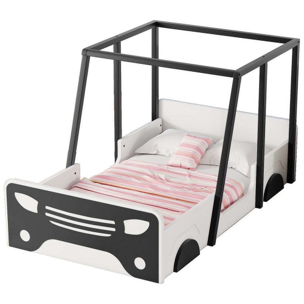 Twin Size Solid Wood Car Bed Frame with Wheels and Door B245469