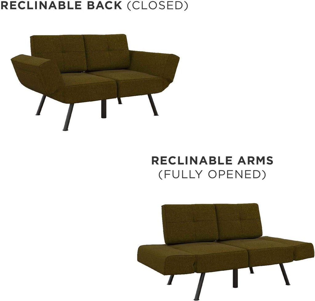 Green Linen Upholstered Tufted Loveseat Futon With Storage Pockets F997784