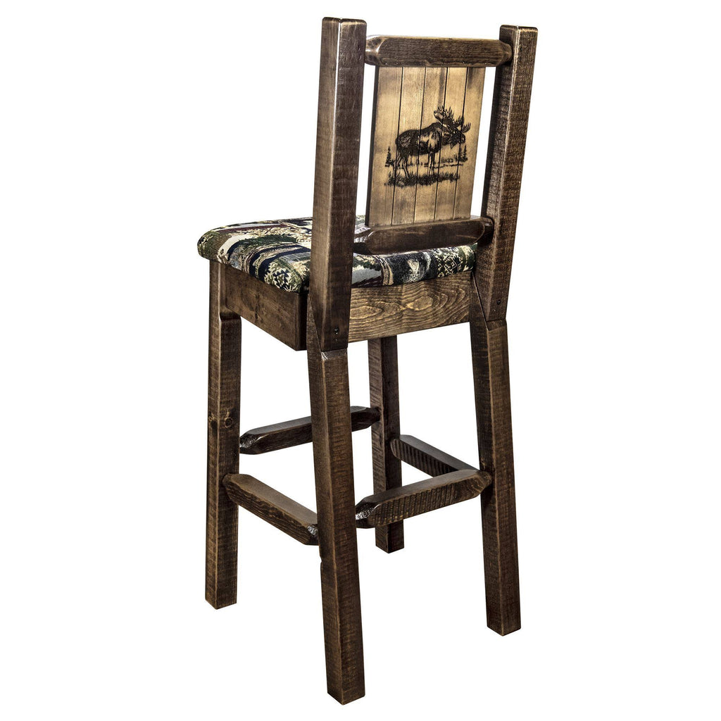 Barstool with Back, Woodland Upholstery, Laser Engraved M986883
