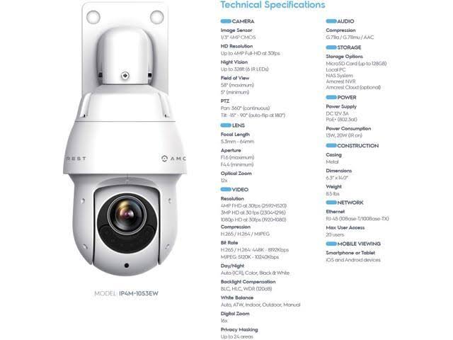 4MP PTZ 12x Optical Zoom Outdoor PoE IP Camera Speed Dome - White X980260