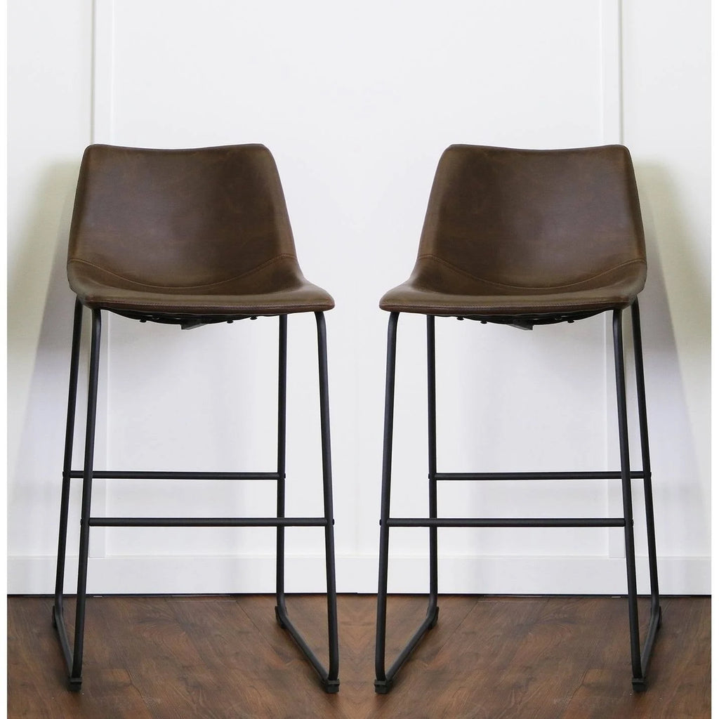 Faux Leather Bar Stool Set of 2 Brown D3025