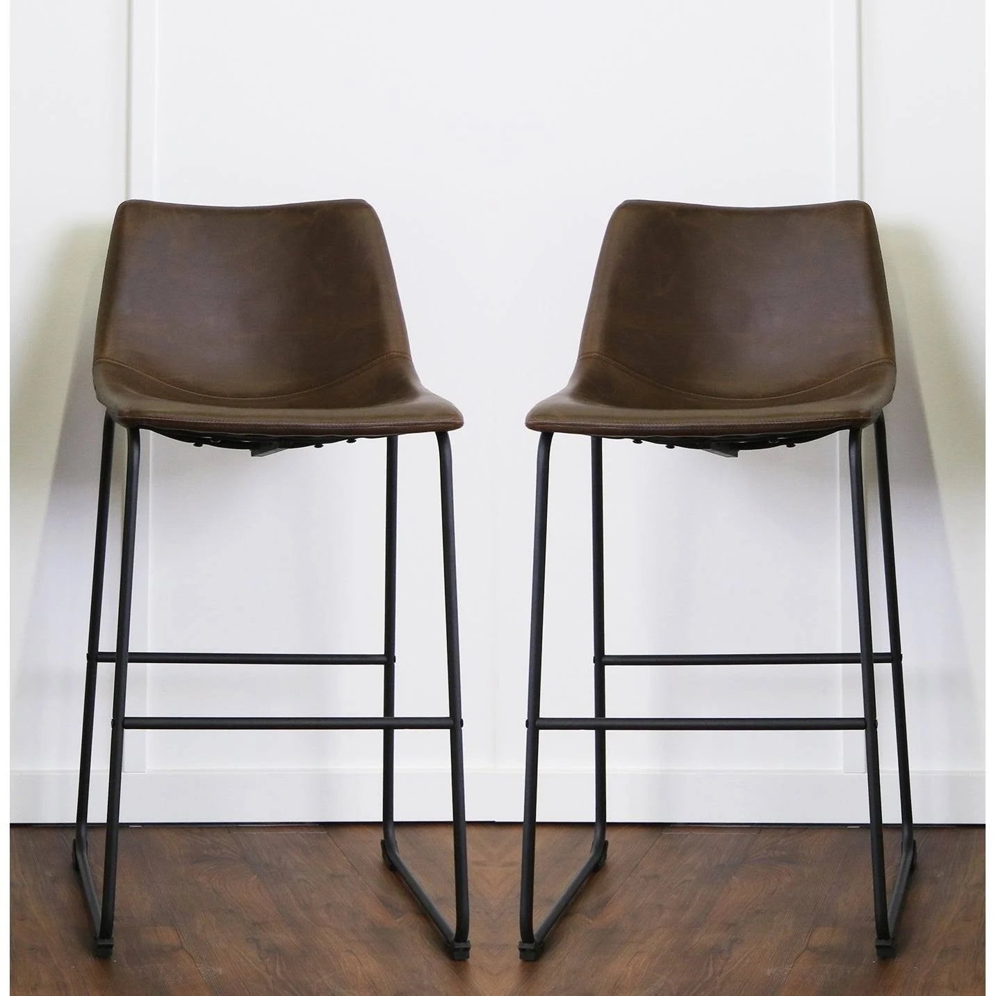 Faux Leather Bar Stool Set of 2 Brown D3025