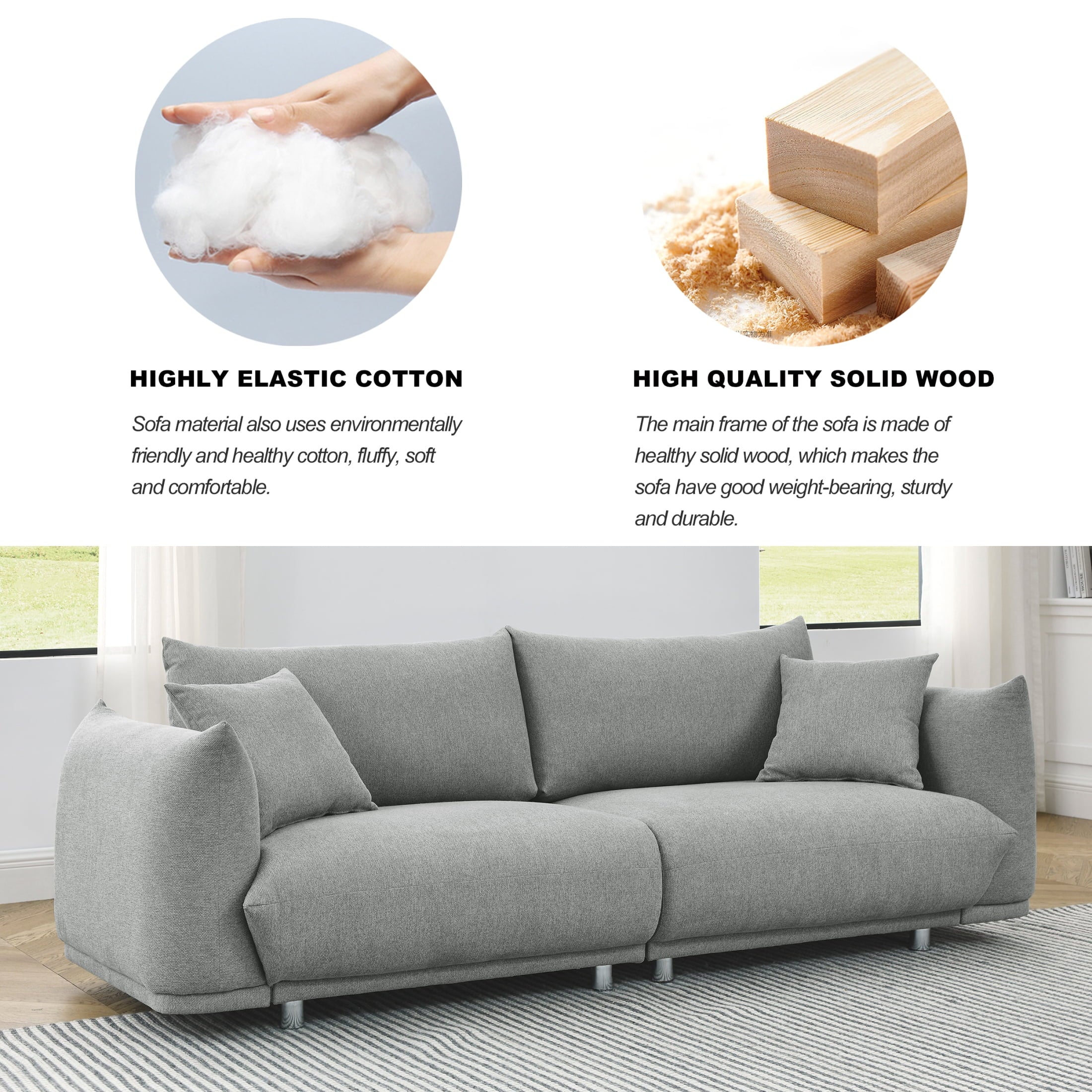3-seater + 2-seater + 1-seater Combination Sofa with Solid Wood Frame and Metal Legs, 5 Pillows B2414