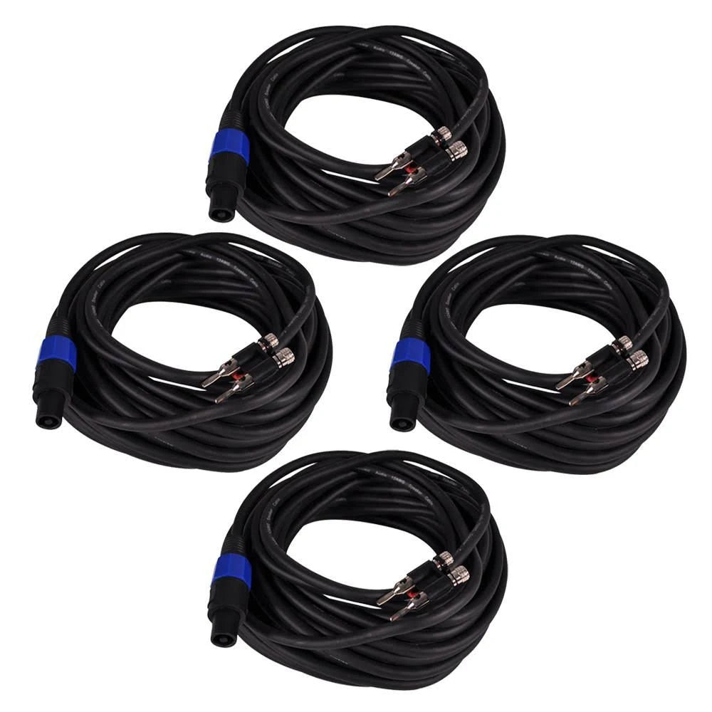 4 Pack 50 Foot Banana to Speakon Speaker Cables 12 Gauge 2 Conductor Black W129907