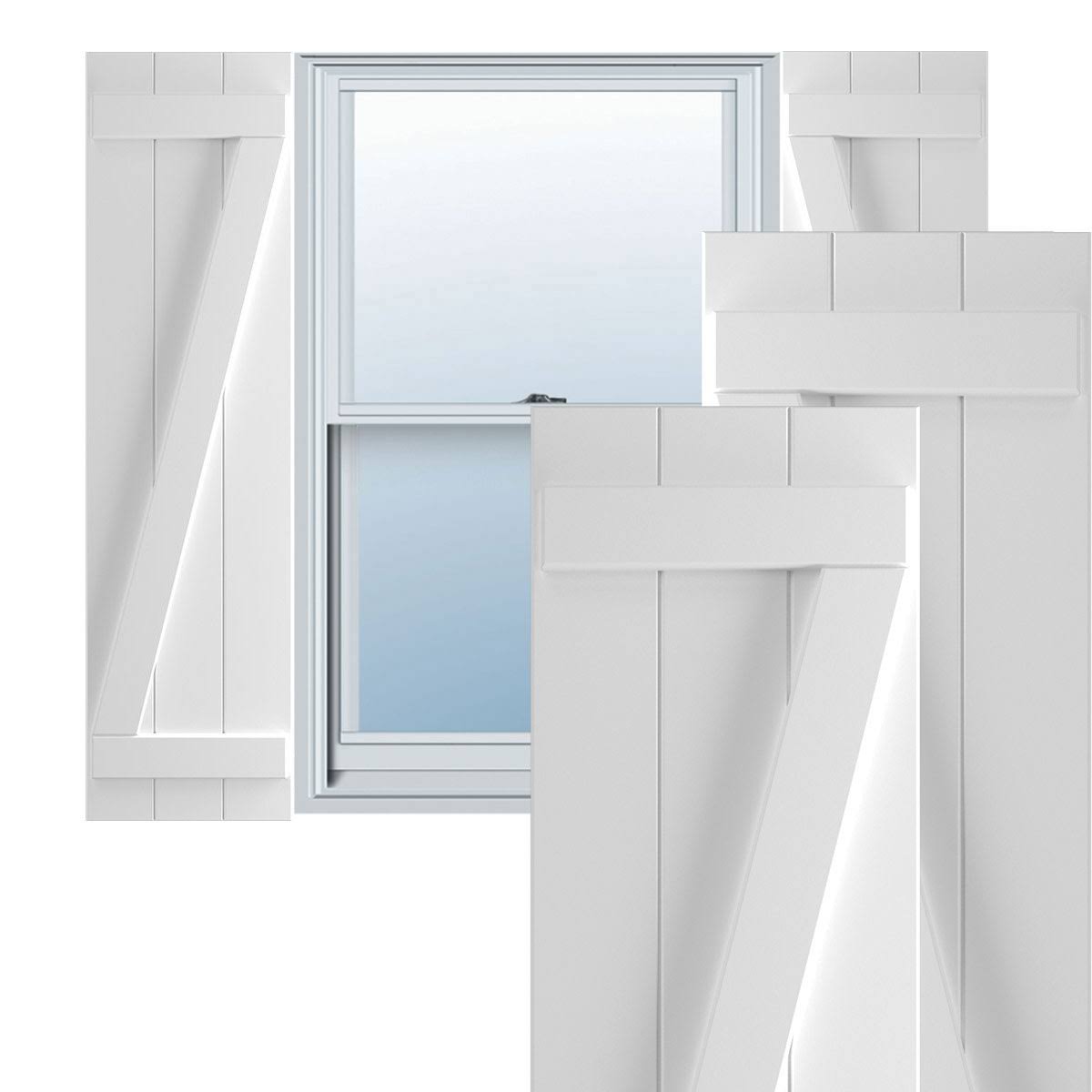 16-1/8x22 x 33x22 PVC Three Board Joined Board and Batten Shutters with Z-Bar, Unfinished (Per Pair) J19458