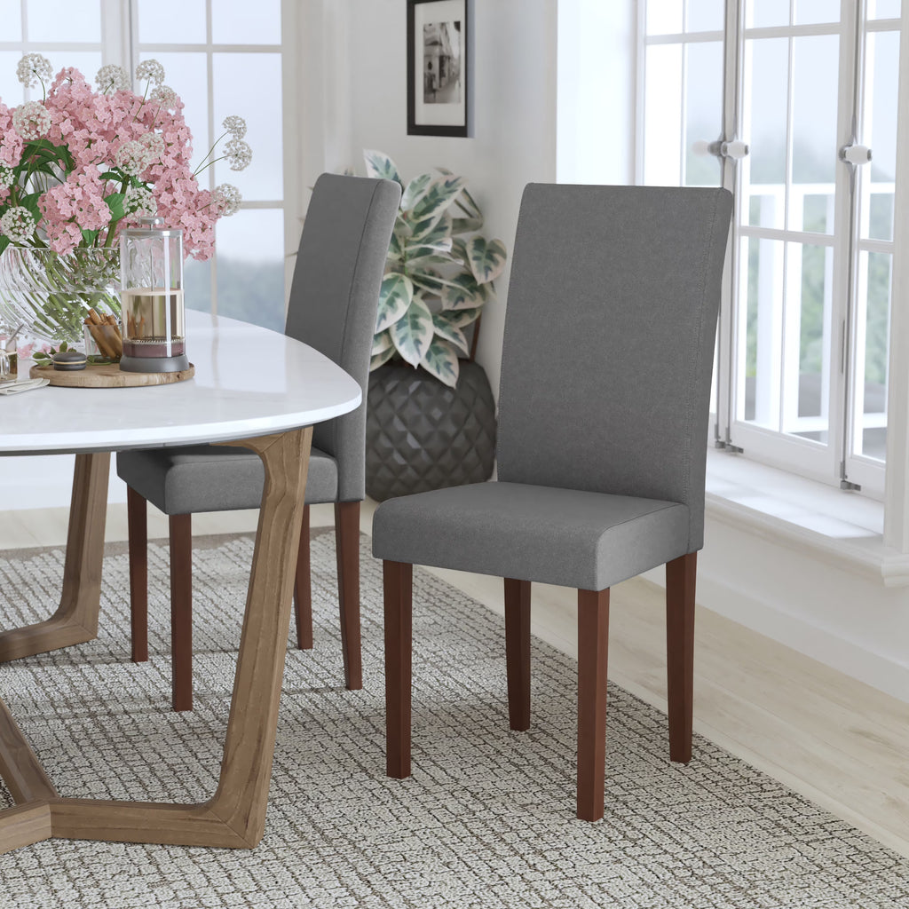 Light Gray Fabric Parsons Chair with Mahogany Legs R7760
