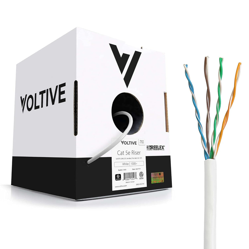 Cat5e Riser Bulk Ethernet Cable, 1000ft, White, Solid Bare Copper, UTP CMR, 350MHz N150011