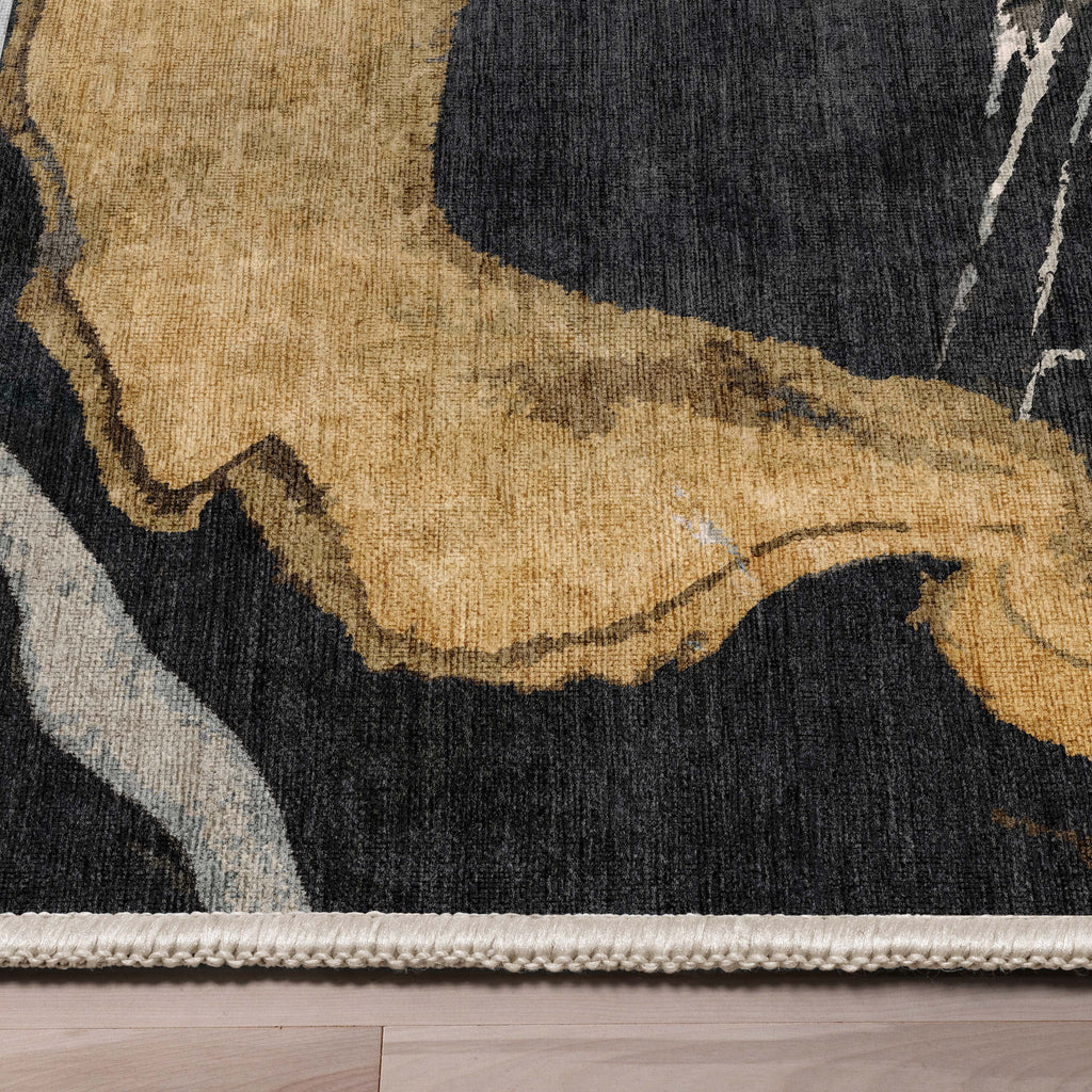 Black Gold Flatweave Area Rug W901682