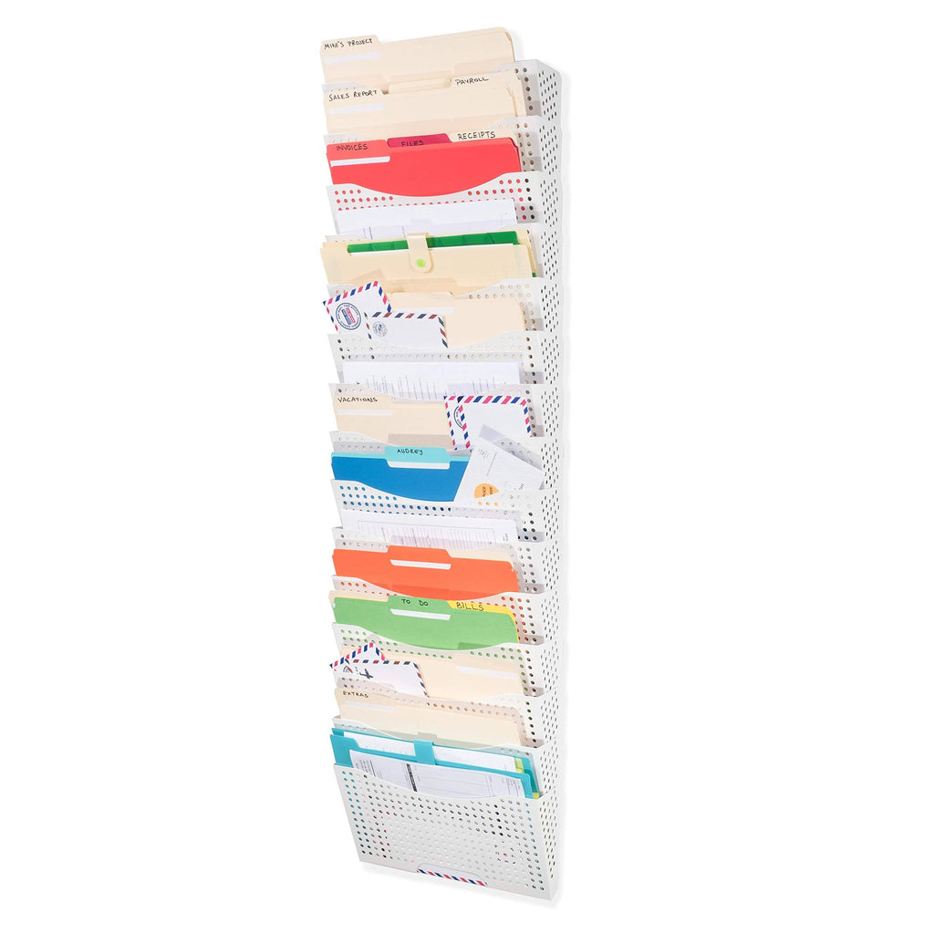 White Steel Wall File Holder Organizer Y94975