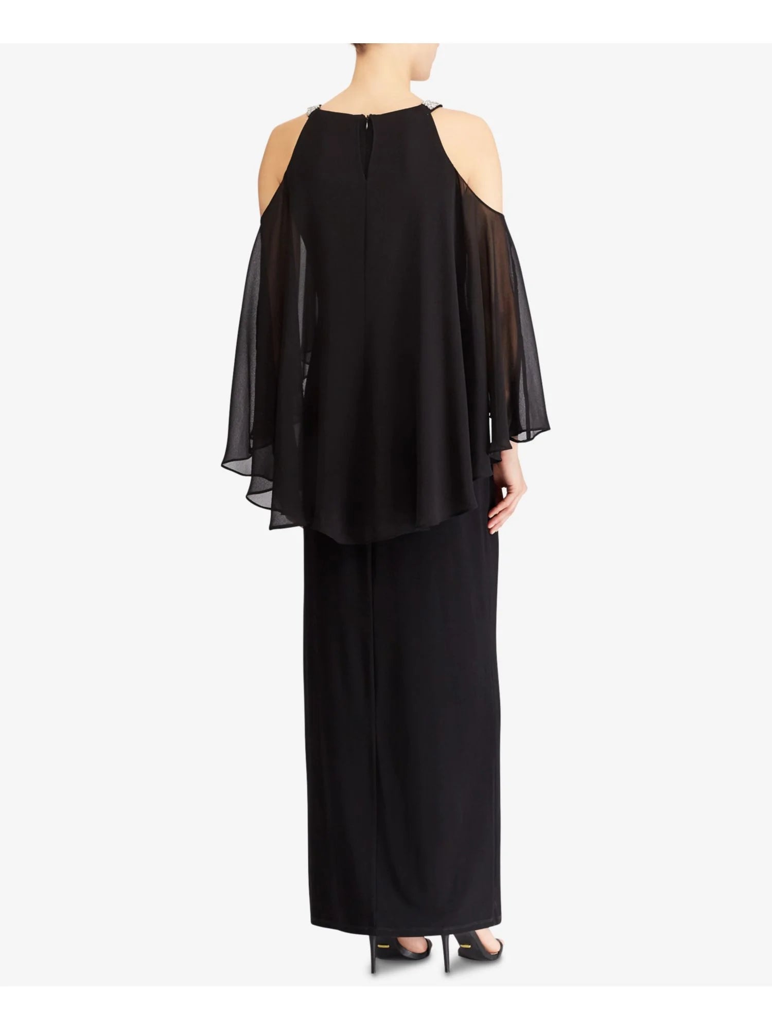 Black Ruffled Pleated Maxi Dress F994713
