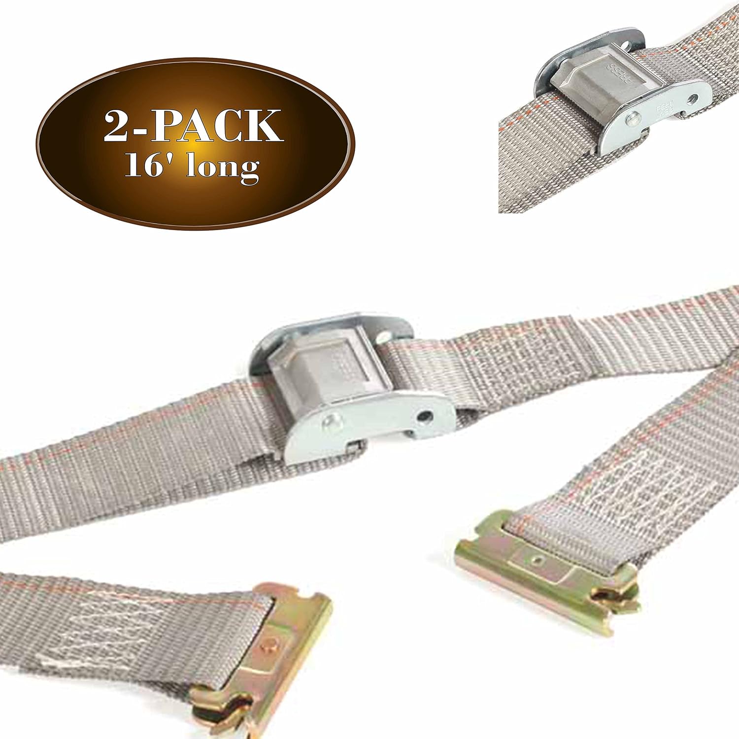 2 x 16' Grey Polyester Cam Buckle E Track Strap H4846