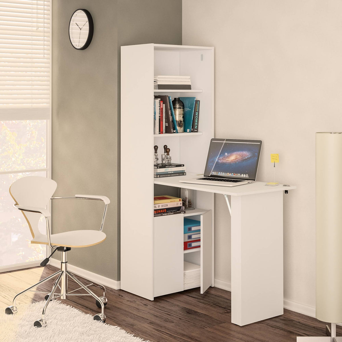 White Multipurpose Cabinet with Desk F849