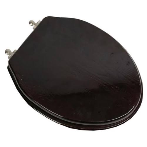 Solid Elongated Oak Wood Toilet Seat with Brushed Nickel Hinges G1395