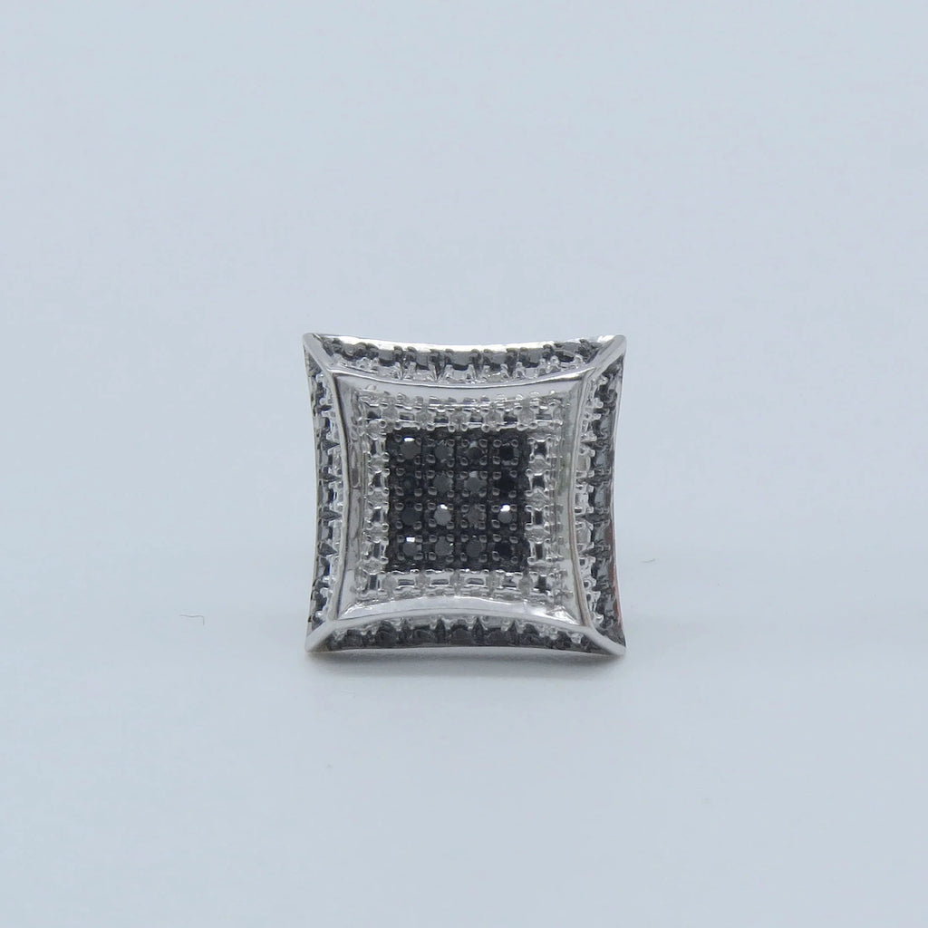 0.08 Carat Round Black & White Diamond Micro Pave Kite Shape Pushback Stud Earring in 925 Sterling Silver U348