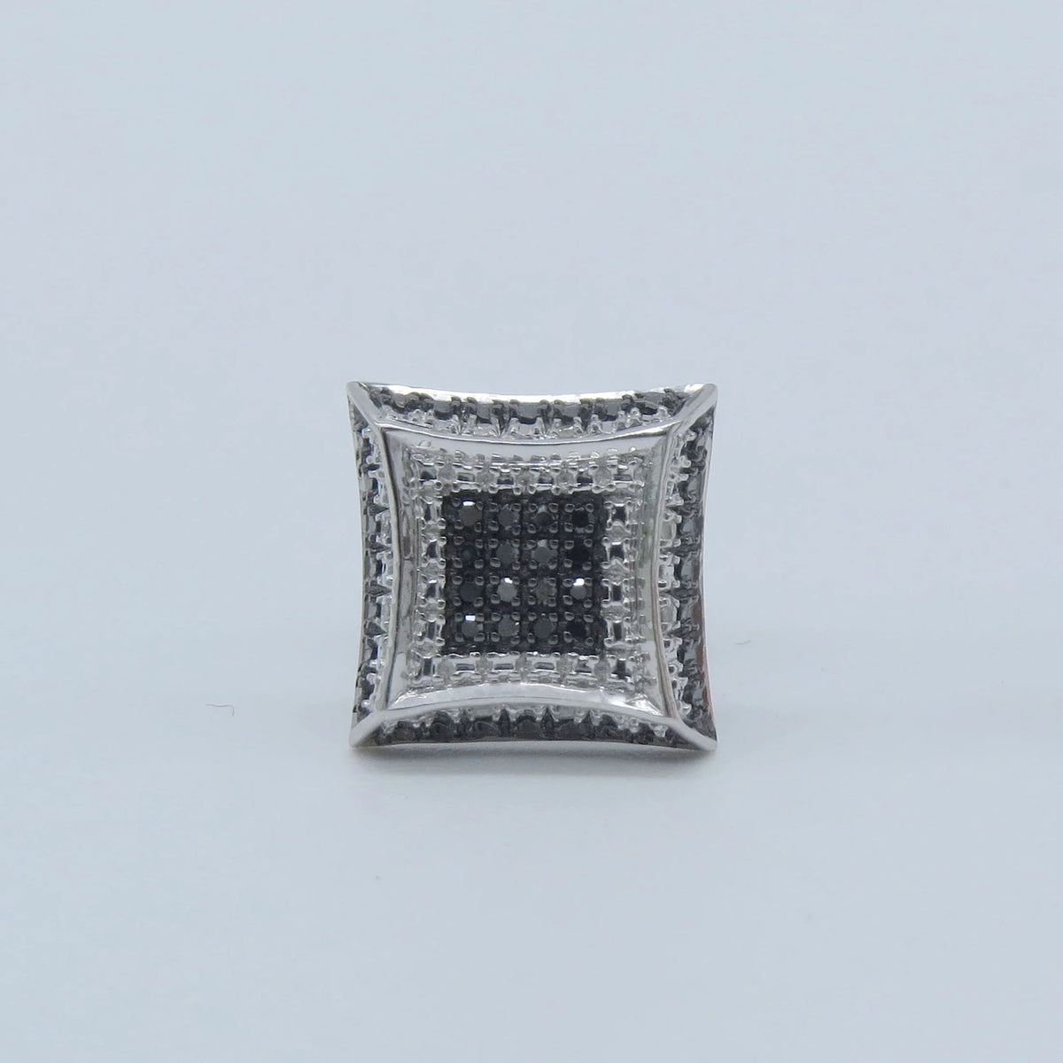 0.08 Carat Round Black & White Diamond Micro Pave Kite Shape Pushback Stud Earring in 925 Sterling Silver U348