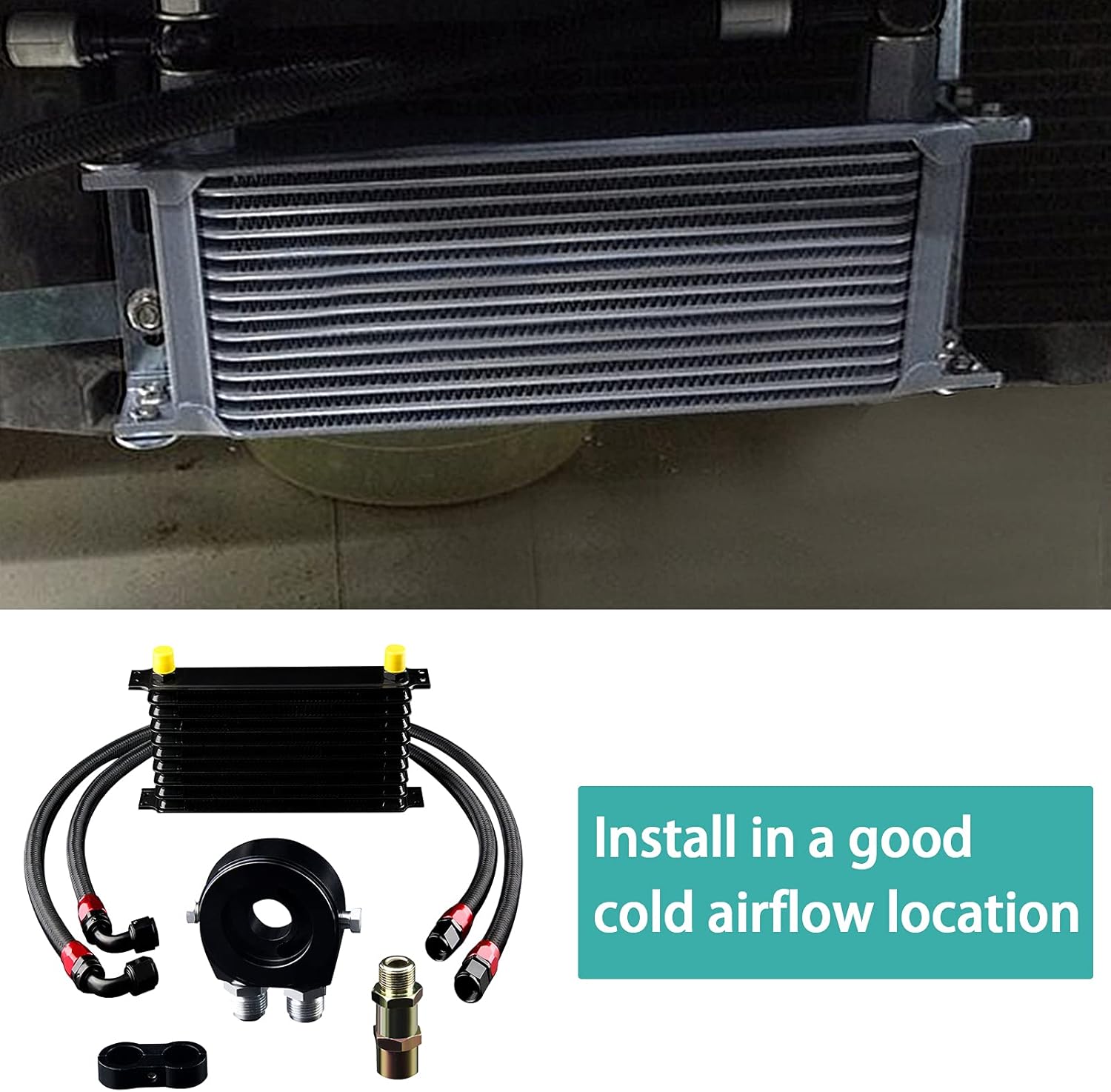 10 Row AN10 Oil Cooler Kit Universal Aluminium Alloy Black X40822