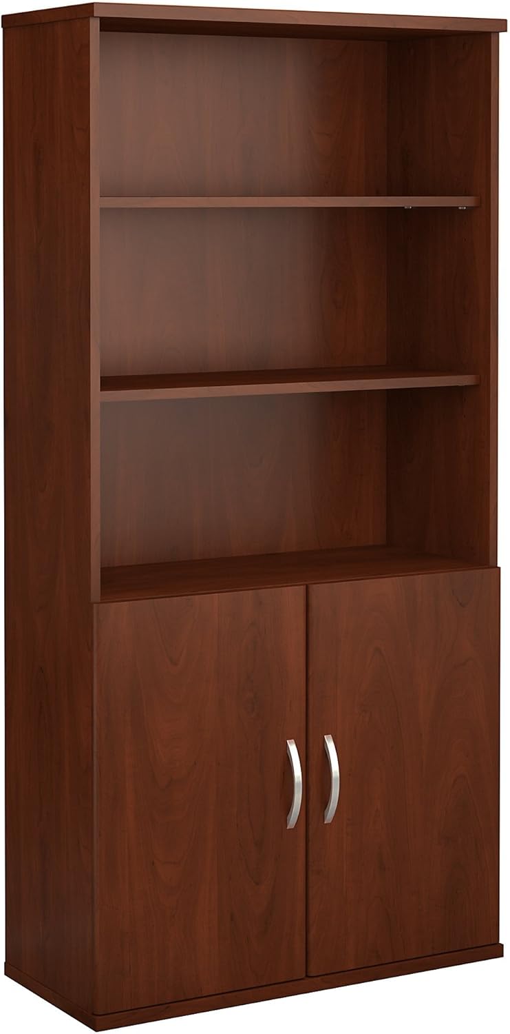 5 Shelf Bookcase with Doors, Mocha Cherry I4178