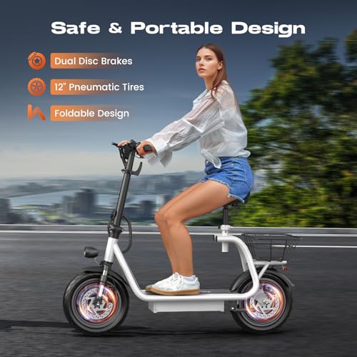 Electric Scooter with Seat, LED Display, 12" Tires, Foldable R9768