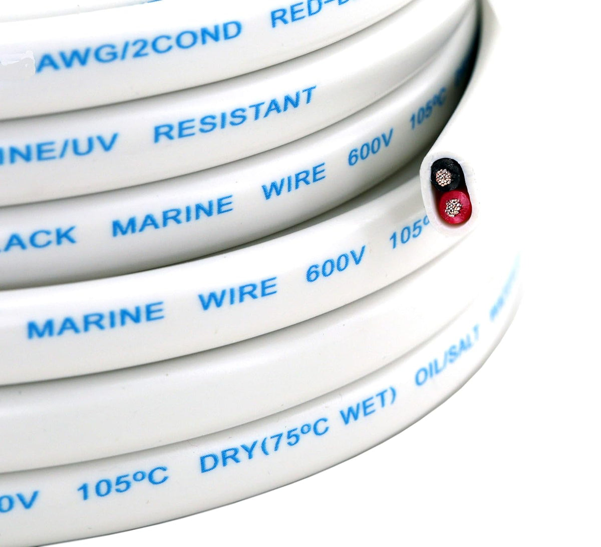 200 Ft 14 Gauge AWG Oxygen-Free Insulated Black and Red Sheathed Copper Marine Wire I600180