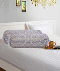 White Gold Elephant Jacquard Weave Round Tube Bolster Pillow Covers Set of 2 Pcs Y501