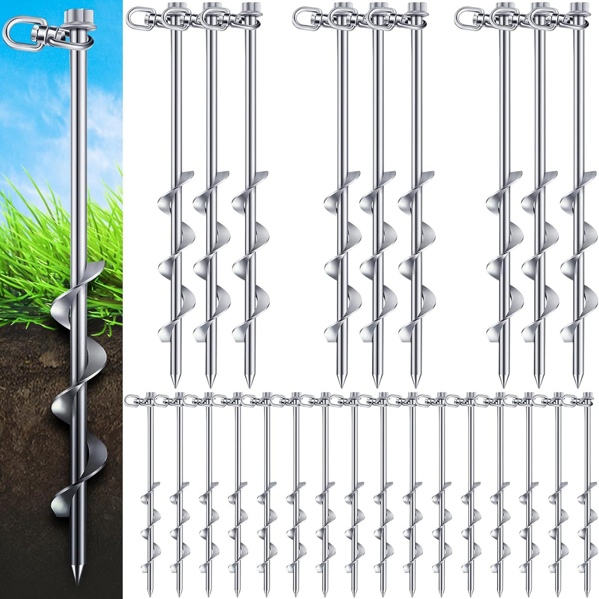 24 Pcs 12 Inch Heavy Duty Ground Stakes with Hook W88816