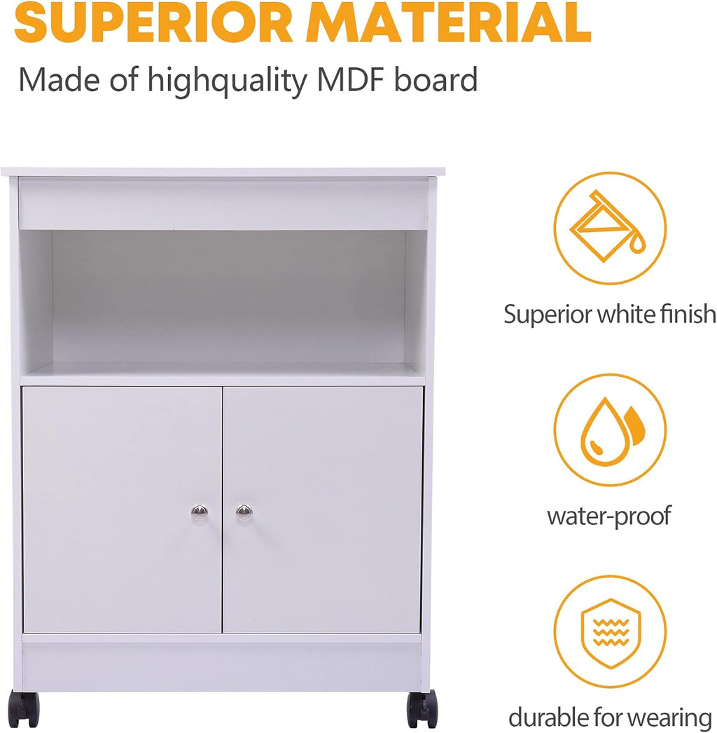 White Microwave Cabinet Cart with Storage R9753
