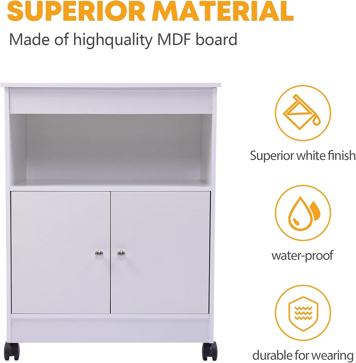 White Microwave Cabinet Cart with Storage R9753