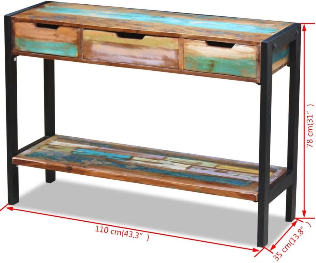 Solid Reclaimed Wood Sideboard with 3 Drawers D839