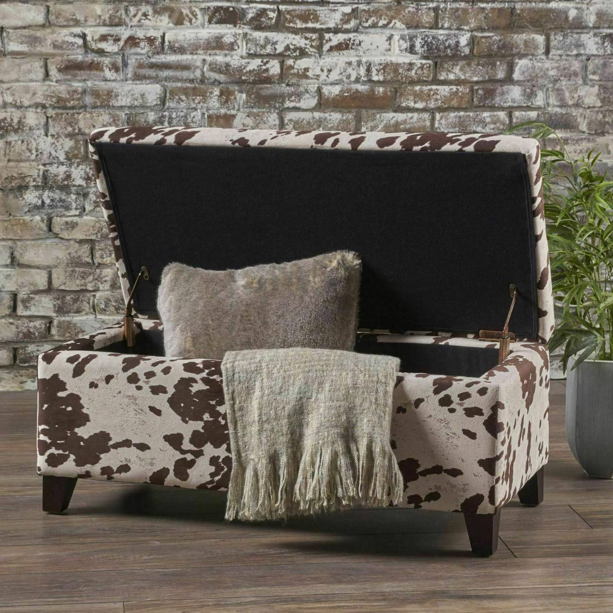 Velvet Cow Print Storage Ottoman Bench P55274