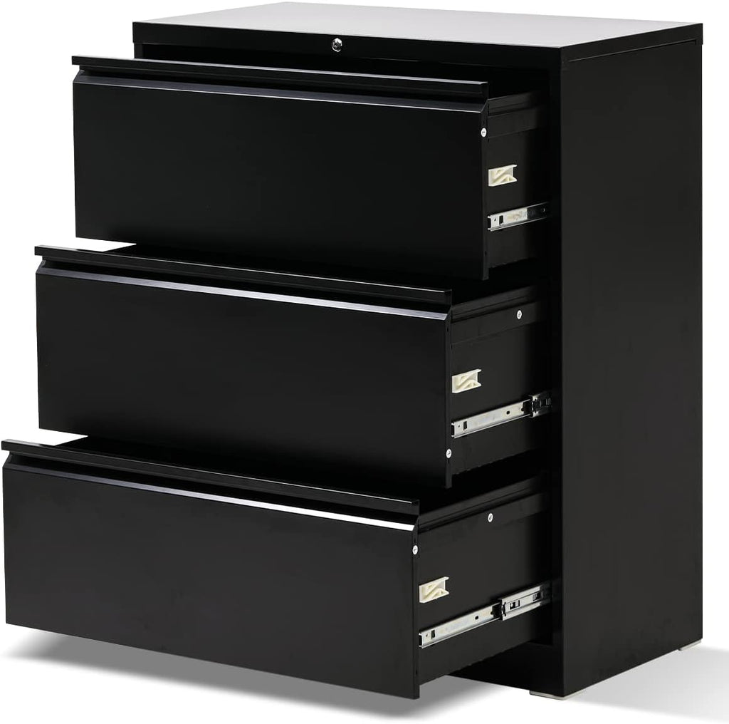 Black 3 Drawer Metal Lateral File Cabinet U6859