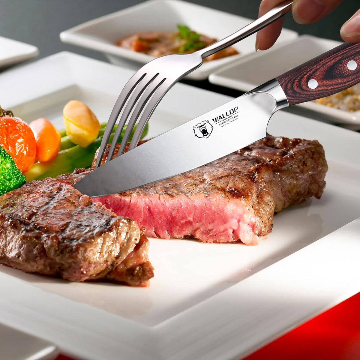Senior Steak Knife Set of 4, High Carbon German Stainless Steel, Pakkawood Handle, 5 Inch Q422586