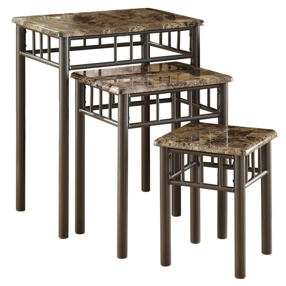 Cappuccino Marble Metal Nesting Table 3-Piece B800