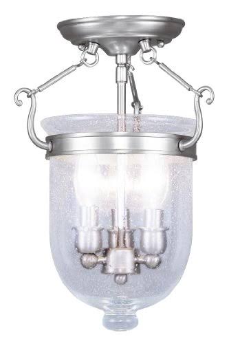 Semi Flush Mounts 3 Light with Seeded Glass Brushed Nickel 10 in V1086