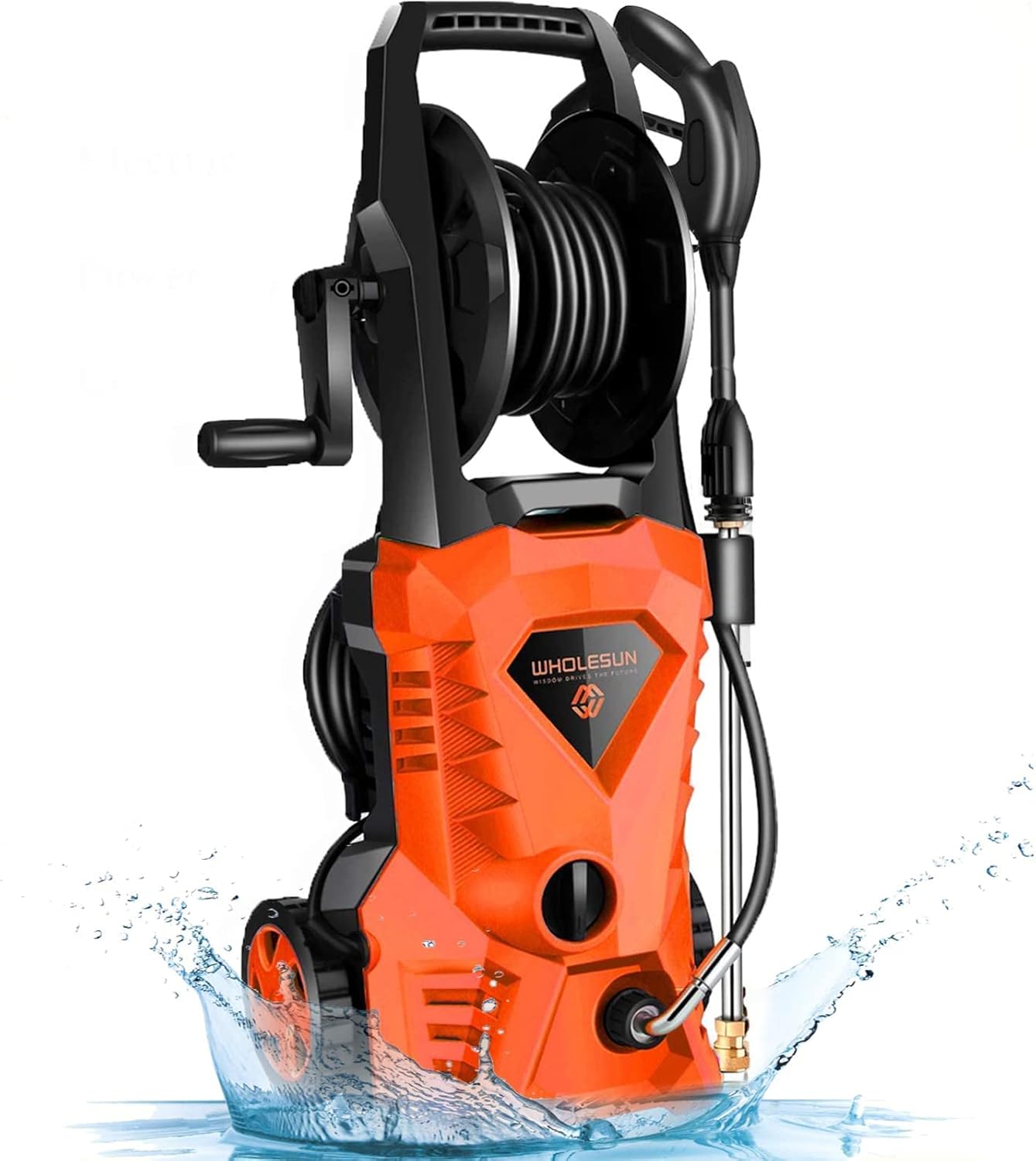 Orange Electric Pressure Washer with Hose Reel and Brush G45335