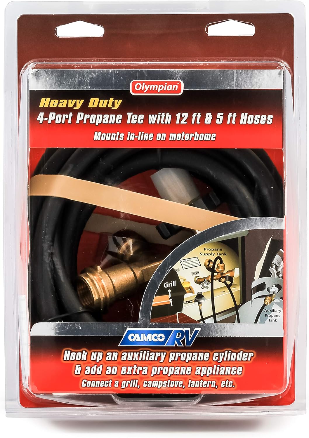 Camco Propane Brass 4 Port Tee with 5ft and 12ft Hoses F44236