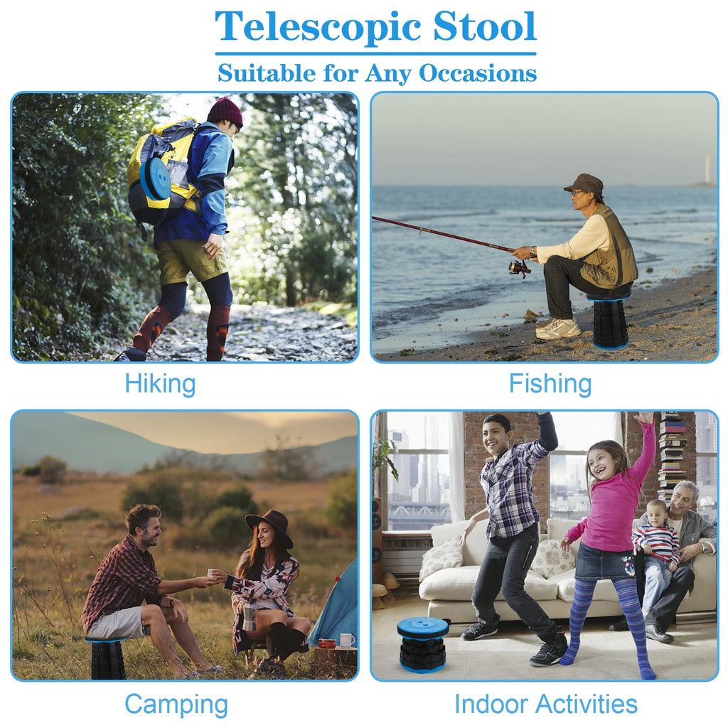 2PCS Portable Telescopic Stool, Collapsible Folding Stool, Lightweight, Max Load 600 lbs (Black Blue) E9332