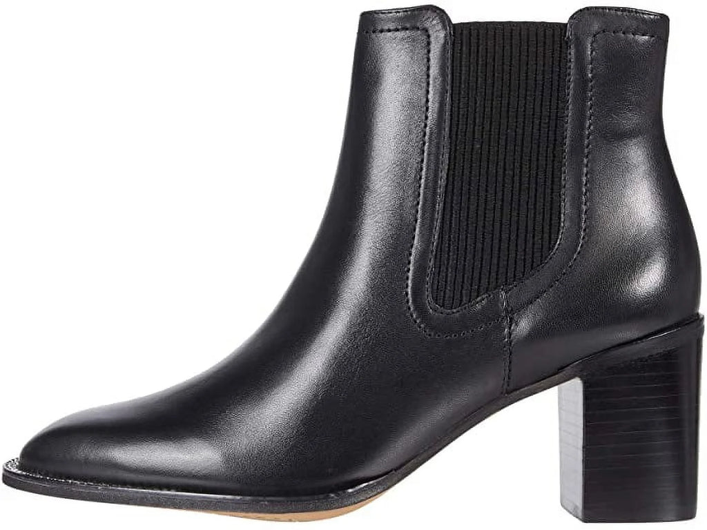 Black Leather Block Heel Almond Toe Chelsea Boots C571371